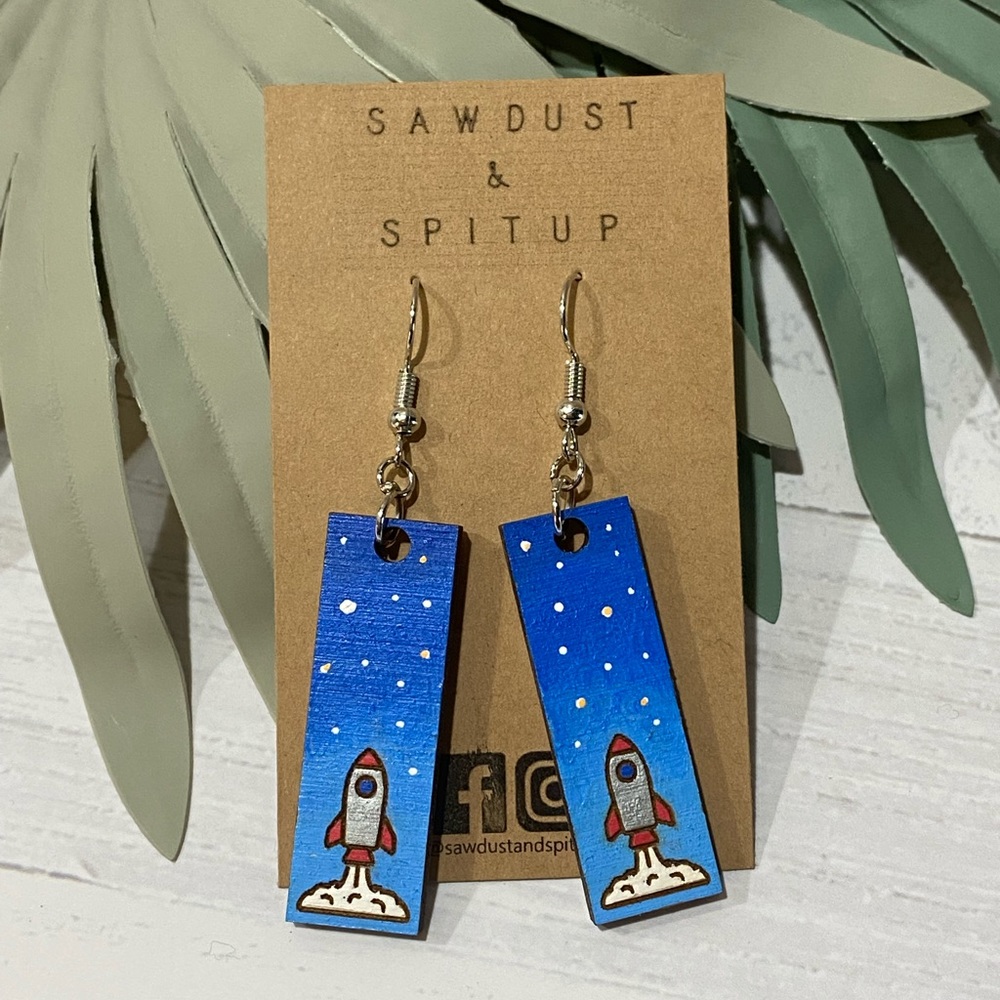 Blast Off! Rocket Ship Dangle Earrings